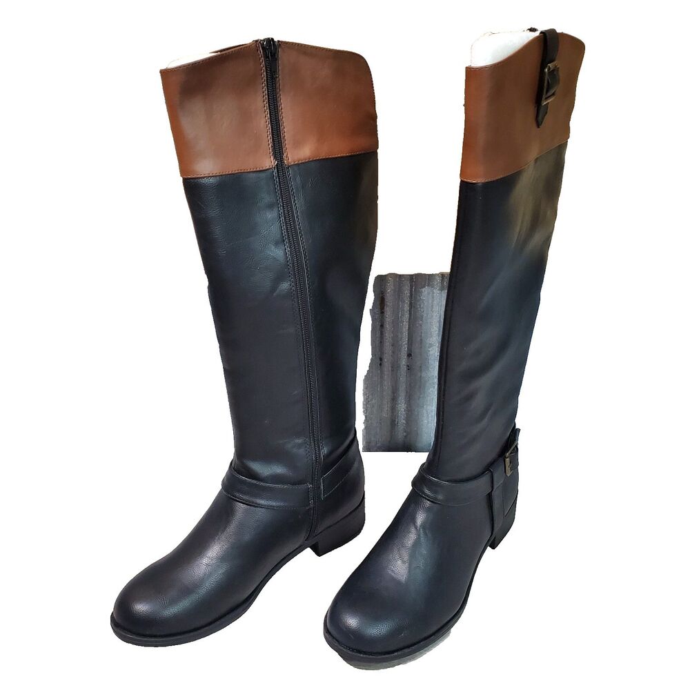 Women's Solana Gretchen Brown And Black Boots Full Length Zipper And Buckle 9.5